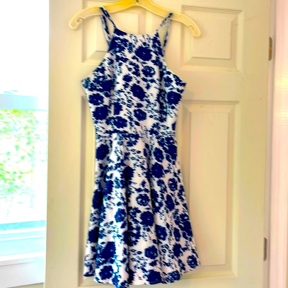 Lined Blue silky Floral Dress